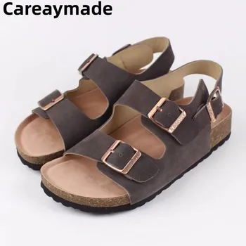 Careaymade-Японские женские босоножки из натуральной кожи, верхняя одежда, комфорт, универсальность, хит продаж, пробковые тапочки на толстой подошве, обувь Bucken