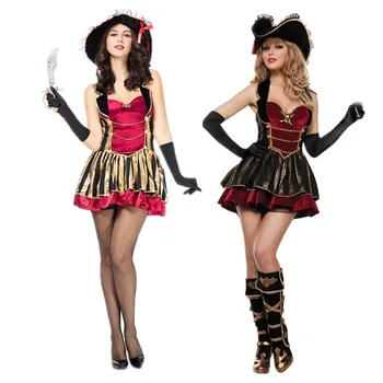 Хэллоуин Готический женский пиратский наряд Косплей Взрослый женский Карнавал Необычные Ролевые игры для Вечеринок Одеваются В Униформу