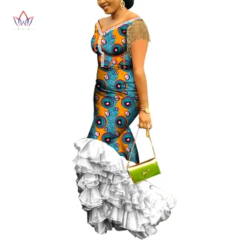 Элегантные вечерние платья для женщин, Роскошная африканская одежда с кисточками, Женский халат большого размера с коротким рукавом, Длинный наряд WY6948