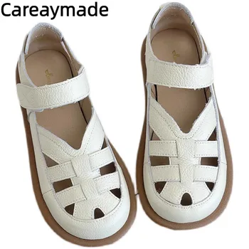 Careaymade-Летняя женская обувь из натуральной кожи, Сандалии с вырезами в виде свиной клетки, Дышащие Удобные женские Босоножки в Римском стиле