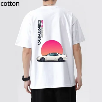 Начальная футболка D, Футболка из 100% хлопка, Мужские Летние Топы с коротким рукавом, Одежда с принтом Японского Аниме, Футболка с гоночным автомобилем, Мужские футболки