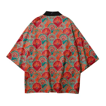 Традиционный Кардиган, Кимоно Хаори, Азиатская одежда, Гавайская рубашка с Цветочным Принтом, Женская Мужская Японская Пляжная Одежда, Юката Оверсайз 6XL