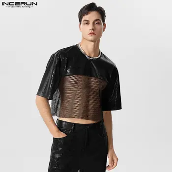 Топы в стиле вечеринок, INCERUN, Новая Мужская Стильная футболка с имитацией Вереска, Сексуальная Сращивающая Сетка с короткими рукавами, Camiseta S-5XL