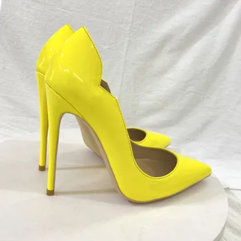 Пикантные женские Босоножки на экстремально высоком каблуке 12 см, Вечерние Свадебные Банкетные туфли на шпильке, Модные туфли-лодочки желтого цвета