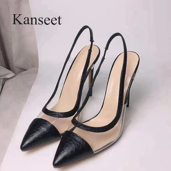 Kanseet/ Пикантные женские босоножки для выпускного вечера с острым носком в стиле пэчворк; Коллекция 2021 года; Летние туфли на очень высоком каблуке; Женская обувь Большого размера 45