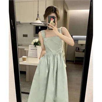 Корейская версия нового платья на подтяжках с тонкой талией и темпераментом, женское летнее платье