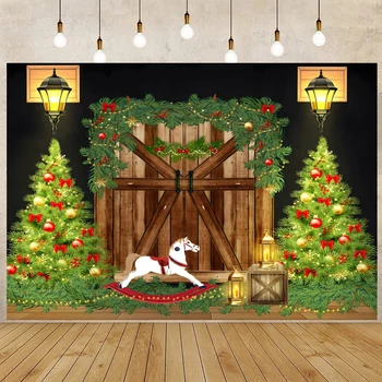 Зеленые Рождественские Елки, Деревянная дверь, Детский Портретный фон, Фотография, Игрушки для лошадей, Фото для душа новорожденного, Виниловые фоны