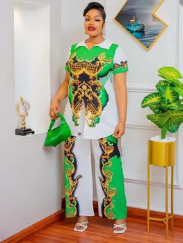 QueemLian 2023, Новый модный повседневный костюм, Женский пуловер с принтом в африканском стиле, шифоновая рубашка, Брюки-карандаш для леди (8088#)