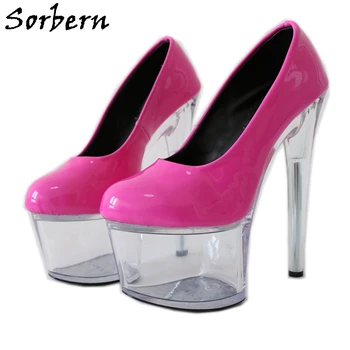 Sorbern/ Ярко-розовые туфли-лодочки 17 см, Женская обувь для танцев на шесте, туфли-лодочки для стриптиза, Желтые Прозрачные туфли-лодочки на платформе из плексигласа