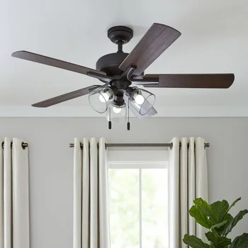 Элегантный потолочный вентилятор с 5 лопастями из бронзы с реверсивным потоком воздуха и 3 лампочками в комплекте