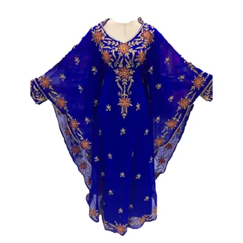 Вечернее платье в Марокканском стиле из Дубая, Синее Длинное платье от Arab Rabin с цветочным рисунком, Европейские и американские модные тенденции