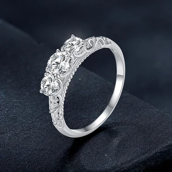 Обручальное кольцо с муассанитом 0,3 карата из стерлингового Серебра с круглым бриллиантом, Лабораторный бриллиант, Пасьянс, Обручальные кольца, Подарок