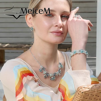 MeiceM 2021 Новое Поступление, Ожерелье Уникальной коралловой формы, Ожерелья для женщин, Женское Модное Колье из сплава с голубой эмалью, Женская мода