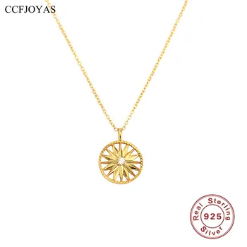 CCFJOYAS, европейское и американское круглое ожерелье с геометрическим рисунком для женщин, 925 пробы, серебряная цепочка на ключицу в виде звезды