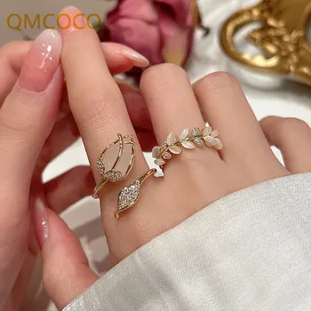 QMCOCO 2022 Новое кольцо с листьями золотого цвета 