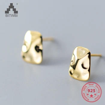 BITWBI Корея Горячий стиль 100% стерлингового серебра 925 пробы Простые модные золотые серьги-гвоздики с геометрическим узором для женщин ювелирные изделия