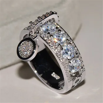 WUKALO/ Новые Винтажные обручальные кольца с кристаллами серебристого цвета Для Женщин, Роскошные обручальные кольца с белым Цирконием, ювелирные изделия, подарки