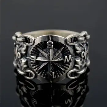 Винтажное металлическое кольцо с компасом Викингов для мотоциклетной вечеринки в стиле Северной Европы, кольцо с компасом в виде пирата, мужские украшения на память