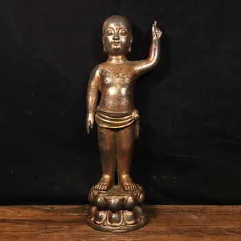 Коллекция Тибетского храма 11 дюймов, Старая бронза, Киноварь, лак, Будда Северной Вэй, Принц, Будда, Младенец, будда, Хранящий Будду