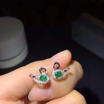 женские серебряные серьги-гвоздики в стиле гуся, серьги с натуральным изумрудом, классический зеленый цвет, настоящее серебро 925 пробы, подарок для девушки на свидание