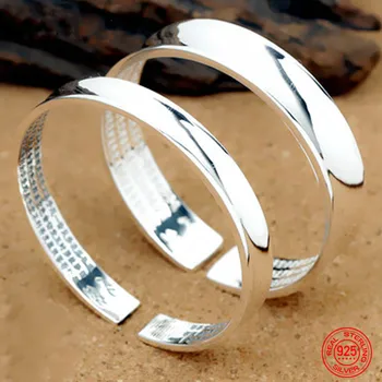 2шт Стерлингового серебра 925 пробы, гладкий открытый браслет-манжета для мужчин и женщин, свадебные украшения