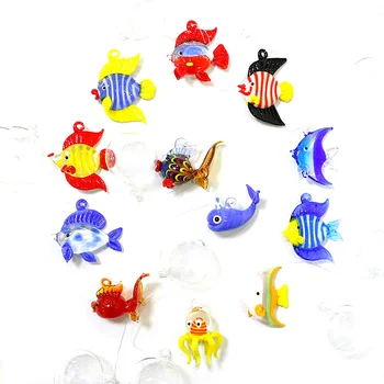 12 шт., подвесные фигурки морских животных из плавающего стекла ручной работы, милые тропические рыбки, мини-статуэтки, орнамент, аксессуары для декора аквариума
