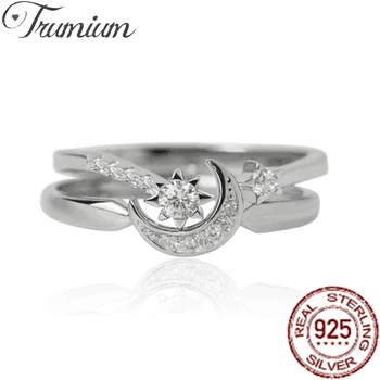 Кольца из серебра 925 пробы с Луной, штабелируемые Кольца для женщин, Модное Открытое Регулируемое кольцо со звездой, Роскошный ювелирный набор для свадебного подарка