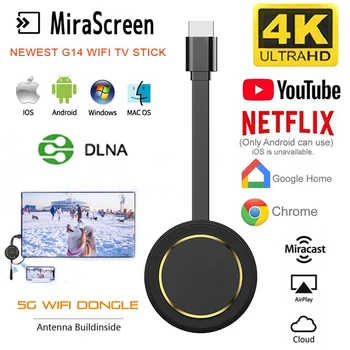 G14 Tv Stick Miracast 5G Беспроводной экранный проектор, беспроводной WiFi, HDMI-совместимый ключ, Ezcast 4K для Youtube, Google Chromecast
