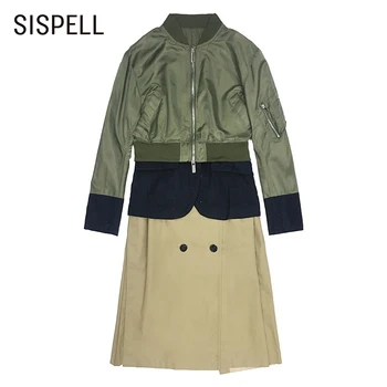 Хитовый цвет SISPELL в стиле пэчворк для женских пальто-ветровок, воротник с лацканами, Длинный рукав, Свободные женские повседневные пальто, модная уличная одежда