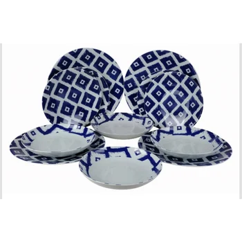 Набор фарфоровой посуды из 12 предметов-синий средиземноморский узор