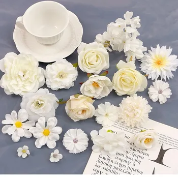 Искусственные цветы из белой серии Rose, Шелковые поддельные цветы для домашнего декора, свадебные украшения, Венок своими руками, Подарочные аксессуары, украшения