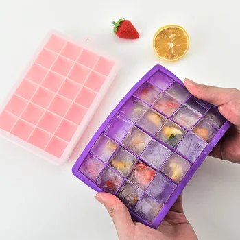 Силиконовый лоток для кубиков льда с 24 решетками и крышкой, форма для кубиков льда, пищевой силикон, Бар для приготовления коктейлей для виски, шоколада и мороженого
