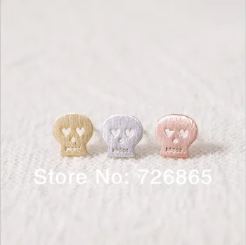 30 пар/лот, Корейские серьги цвета: Золотистый, Серебристый, розовый, золотистый, серьги-гвоздики с черепом в форме сердца