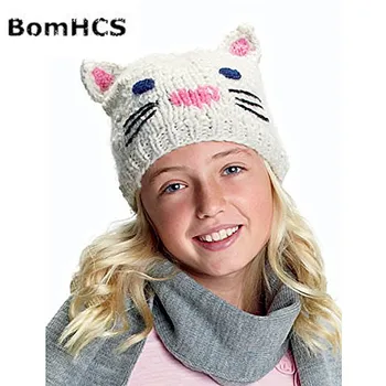 BomHCS Милая вязаная шапочка для девочек с животными Lovely Cat Beanie