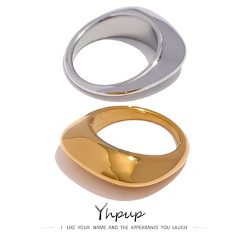 Yhpup Толстое геометрическое кольцо из нержавеющей стали для женщин, Высококачественное металлическое кольцо с глянцевой текстурой, Водонепроницаемое ювелирное изделие, подарок, Новинка