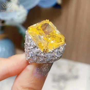 WUIHA Стерлингового серебра 925 пробы, сияющая огранка 12*16 мм, Необычный ярко-желтый сапфир, драгоценный камень, юбилейное кольцо для женщин, подарок, прямая доставка
