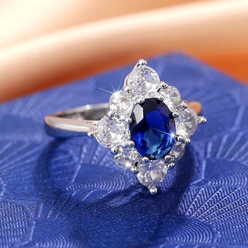 Huitan Великолепные кольца серии Blue Cubic Zirconia, женские кольца для свадьбы, Модный дизайн, Серебристый Цвет, Благородные женские аксессуары, ювелирные изделия