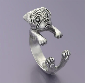 Оптовая продажа Уникального кольца ручной работы в стиле бохо-Шик в стиле Ретро с Мопсом для женщин и мужчин, идея подарка любителям домашних животных - 12 шт./лот