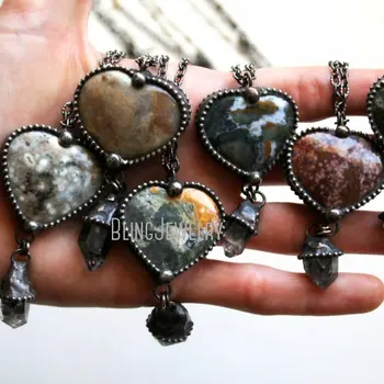 NM40617 Яшмовое сердце, тибетское кварцевое ожерелье с кристаллами в форме камня, многослойное эффектное ожерелье halloween