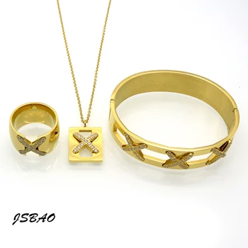 JSBAO Новая мода X Cross Хрустальный браслет/ожерелье/Наборы колец для новобрачных, набор ювелирных украшений для свадебной вечеринки