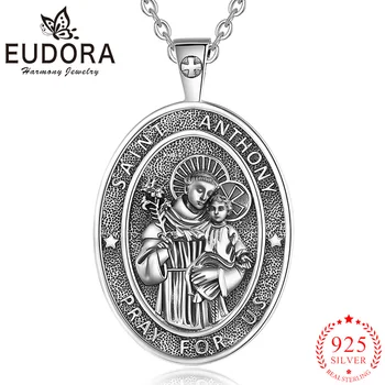 Ожерелье Eudora из Стерлингового Серебра 925 пробы с Патронусом Святого Антония, Винтажный Кулон-медальон, ювелирные изделия религиозной веры, подарок для мужчин и женщин