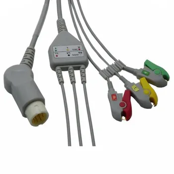 Совместимый для Philips/HP 12Pin MP20/30/VM6 Монитор пациента ЭКГ Кабель Цельный 3 Провода, провода для ЭКГ Кабельный зажим На конце IEC.TPU