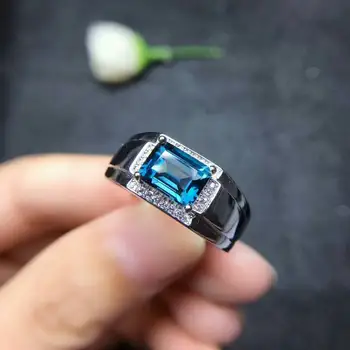 MeiBaPJ, настоящий натуральный Лондонский голубой Топаз, драгоценный камень, Мужское кольцо, настоящее кольцо из стерлингового серебра 925 пробы, изысканные свадебные украшения
