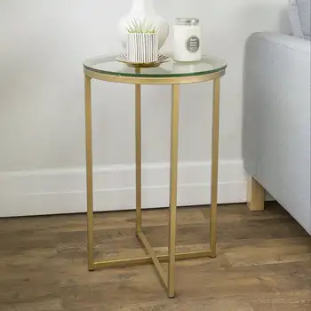 Современный гламурный круглый столик, стекло / золото