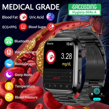 Неинвазивные Смарт-Часы для измерения уровня сахара в крови, Здоровья, Липидов в Крови, Мочевой кислоты, Монитор ЭКГ + PPG, Спортивные Часы, Умный Вызов Bluetooth, Умные Часы Для Мужчин
