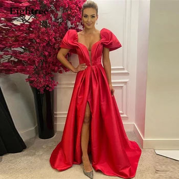 Eightree Красное Платье для выпускного Вечера с короткими рукавами и разрезом сбоку, Вечерние платья Трапециевидной формы