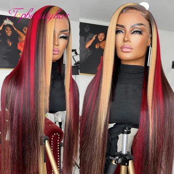 Выделите парик из человеческих волос Омбре Медово-красного цвета 13x4 Синтетические парики на кружеве спереди Для женщин, предварительно выщипанные прямые 180% бразильский Реми