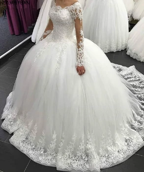Старинные Свадебные платья с длинным рукавом, Кружевное Бальное платье из Тюля, Свадебные платья Принцессы Ливана, Свадебное платье свадебное платье 2023