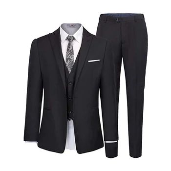 Черный приталенный блейзер на одной пуговице, смокинг, костюм для лучших мужчин, комплект из 3 предметов (жилет + брюки + куртка)