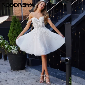 RODDRSYA Короткое Свадебное платье, Кружевное Платье для Невесты, Свадебное платье Принцессы на молнии с открытой спиной, Пляжный Халат с открытыми плечами
